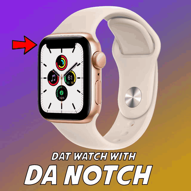 a white apple watch with the words dat watch with da notch on the bottom