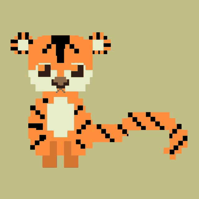 a pixel art illustration of a tiger with a long tail