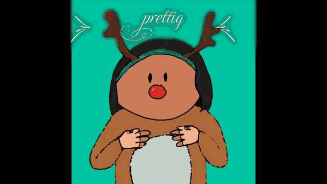 a cartoon of a girl dressed as a reindeer with the word prettig written on the bottom