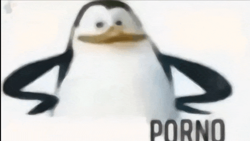 a blurry picture of a penguin with the word porno on it