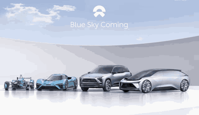 a blue sky coming ad with a few cars