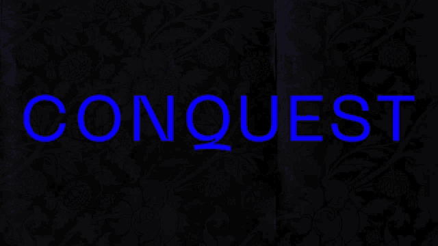 a black background with the word conquest in blue