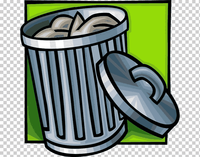 a cartoon drawing of a garbage can with its lid open