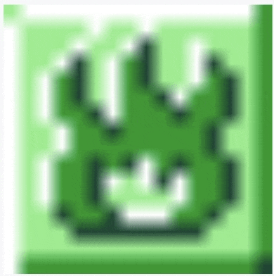 a green pixel art icon of a frog 's paw .