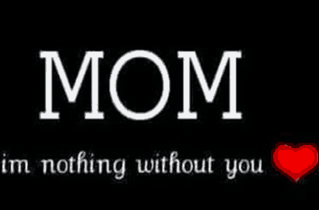 the word mom is on a black background with a red heart