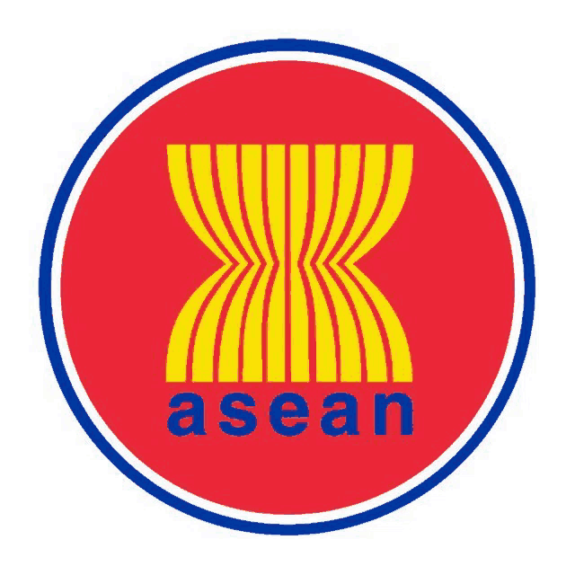 a red circle with a yellow x and the word asean