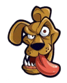 a cartoon dog is sticking its tongue out and making a face .