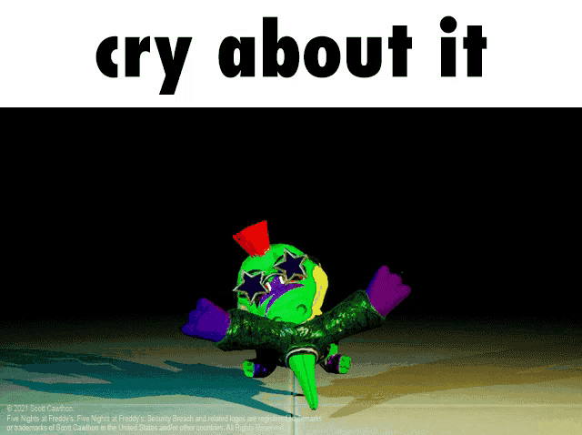 a picture of a stuffed animal with the words cry about it below it