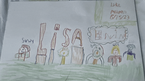 a child 's drawing of a group of people with the name lisa on it