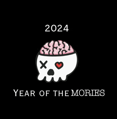 a skull with a heart in its eyes and the year of the morries