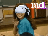 a woman wearing a virtual reality headset is waving in a classroom .