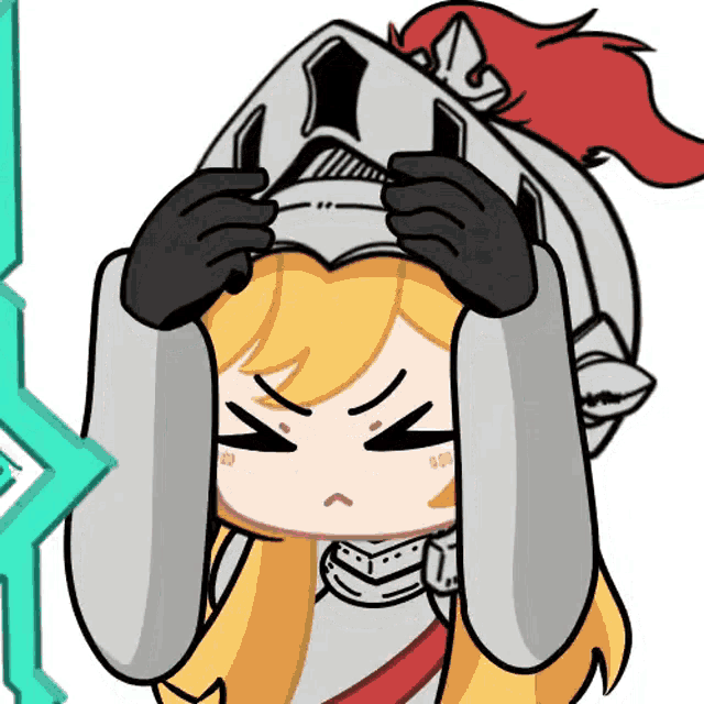 a cartoon of a girl wearing a knight 's helmet with a red feather