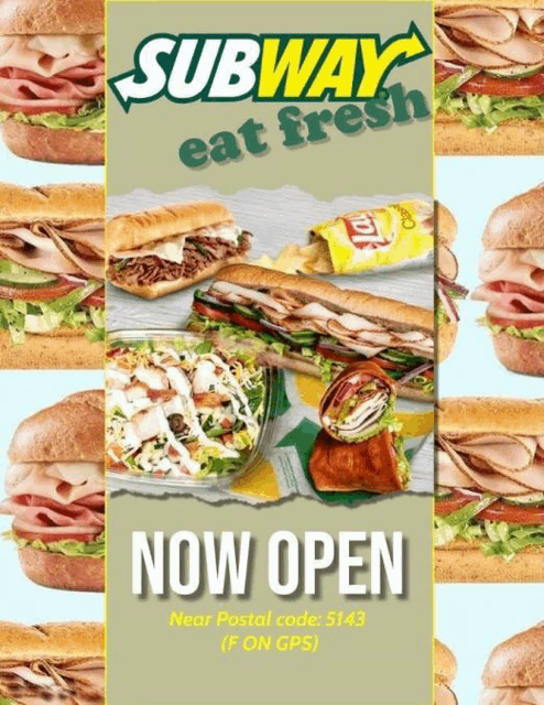 a poster for subway that says now open