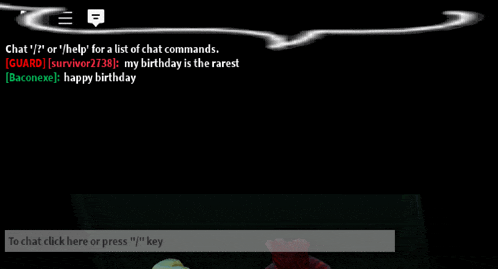 a screenshot of a video game with a message that says to chat click here or press " i " key