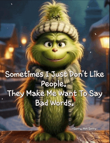 a grinch with a quote that says sometimes i just don 't like people