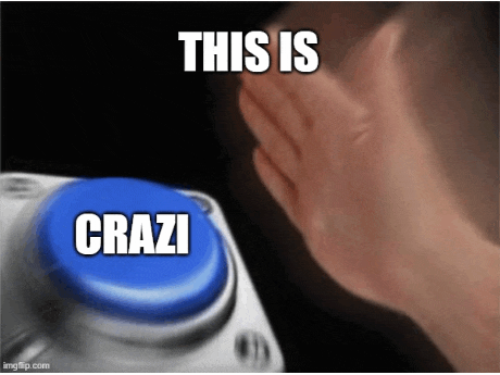 a hand is pressing a blue button that says crazi