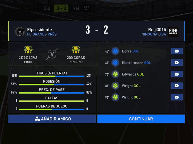 a screenshot of a soccer game with the score 3 - 2