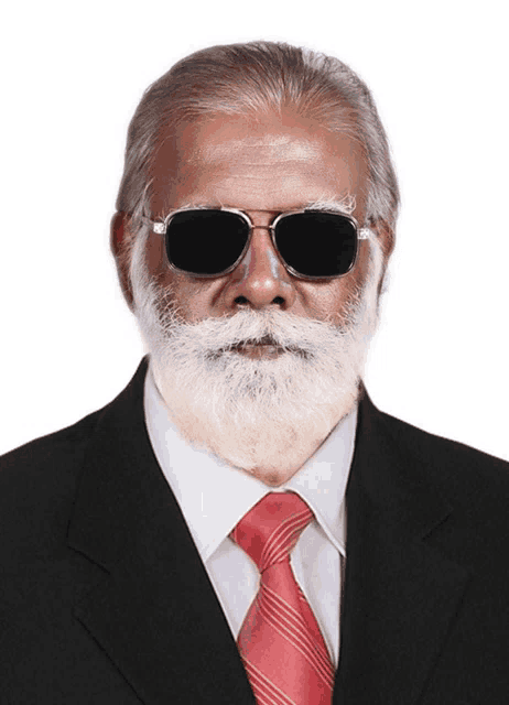 a man with a beard wearing sunglasses and a black suit