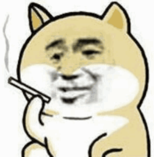 a doge is smoking a cigarette with smoke coming out of it .