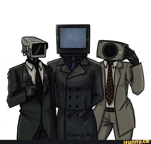 a drawing of three people with televisions on their heads by naholy-17