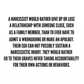 the narcissist would rather give up or lose a relationship with someone close