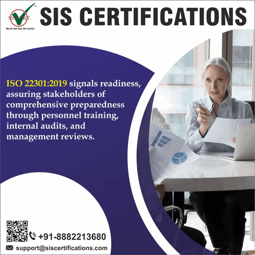 an ad for sis certifications shows a woman sitting at a desk