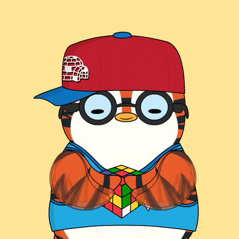 a cartoon of a penguin wearing a hat and glasses holding a rubik 's cube