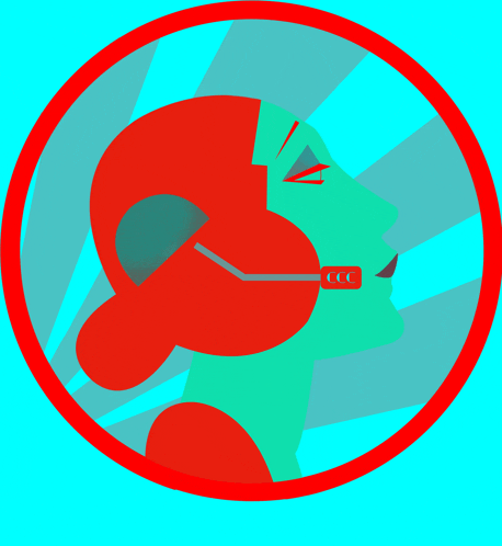 a red and green circle with a person 's head in it