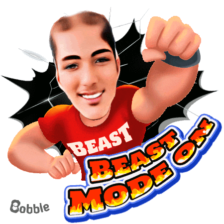 a man in a red shirt that says beast mode