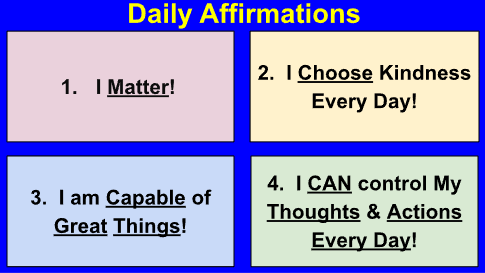 a display of daily affirmations including one that says i matter