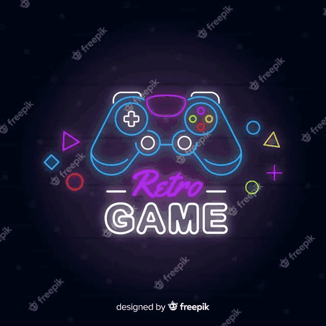 a neon sign for a retro game with a game controller