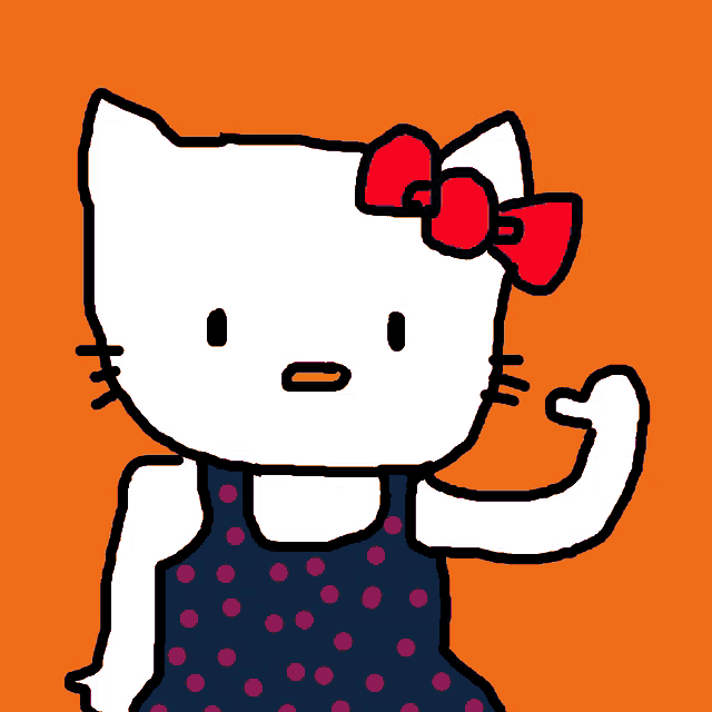 a drawing of a white cat with a red bow on her head