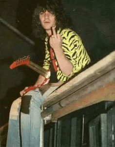 a man is sitting on a railing holding a guitar .