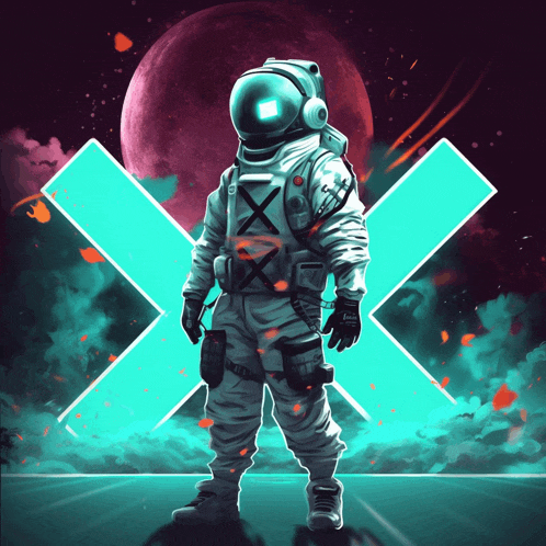 a painting of an astronaut with a x on his chest