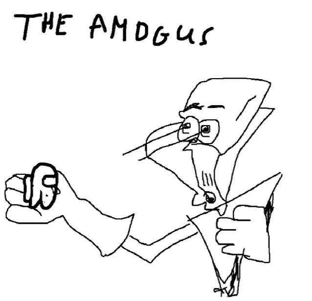 a black and white drawing of a man with the word the amdgus written on the bottom