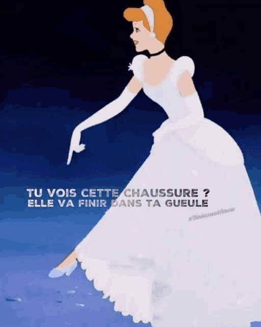 a cartoon of cinderella with a caption that says " tu vois cette chaussure "