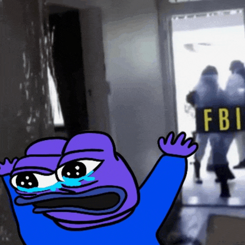 a cartoon of a frog with a fbi sign on the door