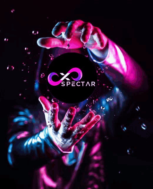 a person 's hands are reaching out towards a spectrar logo