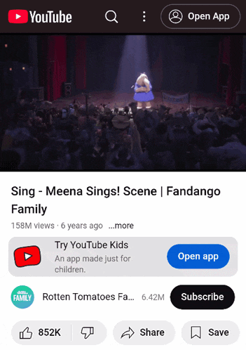 a screen shot of a youtube app that says sing meena sings scene