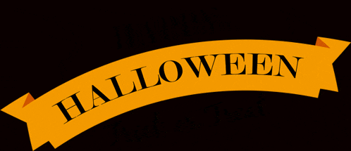 a yellow ribbon that says halloween on a black background