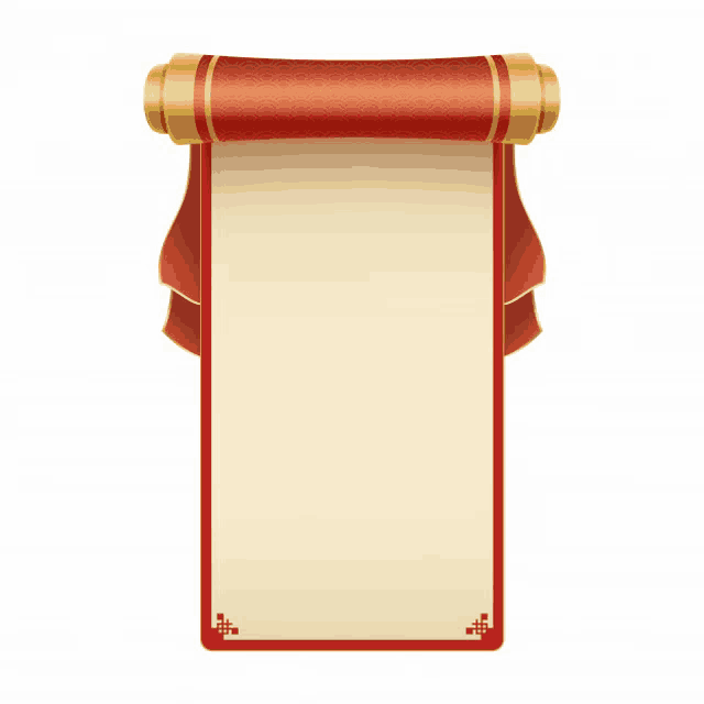 a scroll of paper with a red border and gold ribbon