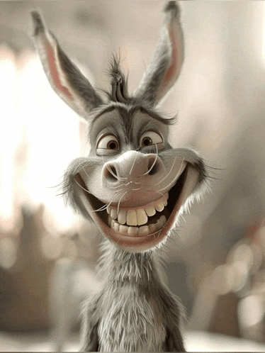 a cartoon donkey with a big smile on it 's face