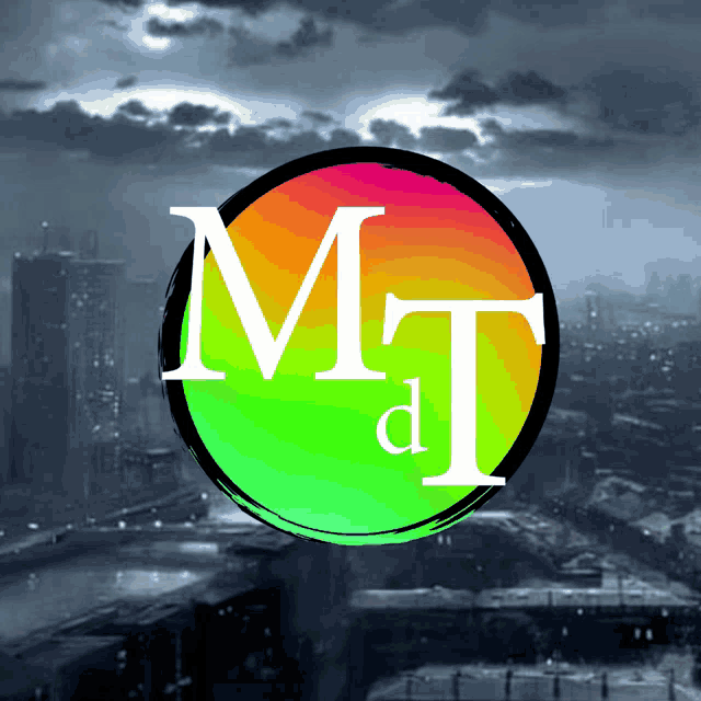 a colorful circle with the letter m and t inside