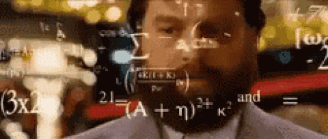 a man with a beard is standing in front of a computer screen with mathematical equations written on it .