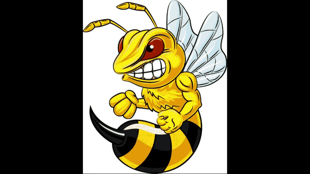 a cartoon of an angry bee with a long black tail