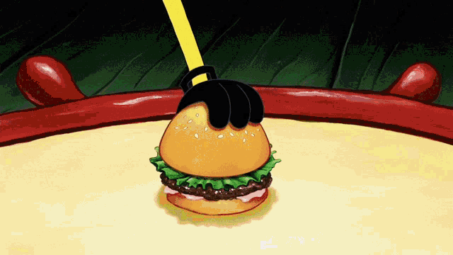 a cartoon drawing of a hamburger being held by a black hand