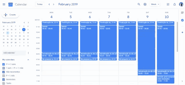 a screenshot of a google calendar showing a schedule for february