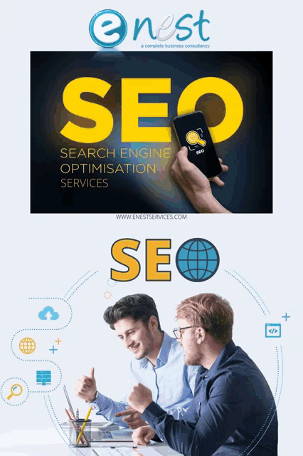 a poster for a company called nest that offers seo search engine optimization services