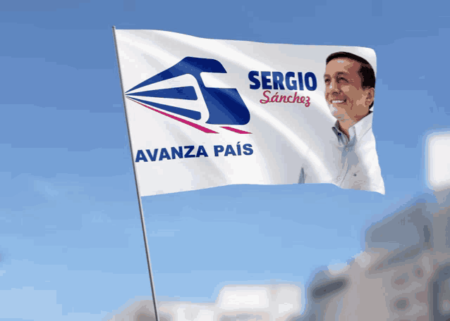 a flag for sergio sanchez is flying in the wind