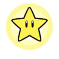 a yellow star with two eyes in a circle .